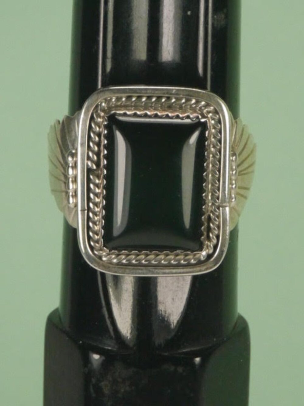Vintage Navajo Silver Decoration with Black Onyx Setting Size 13